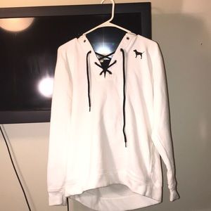 Long Laced Up Fleece Hoodie